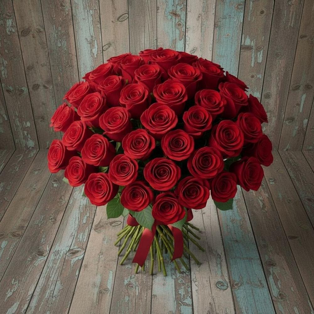 Букет 55 Красных роз Фридом в Медвежьегорске