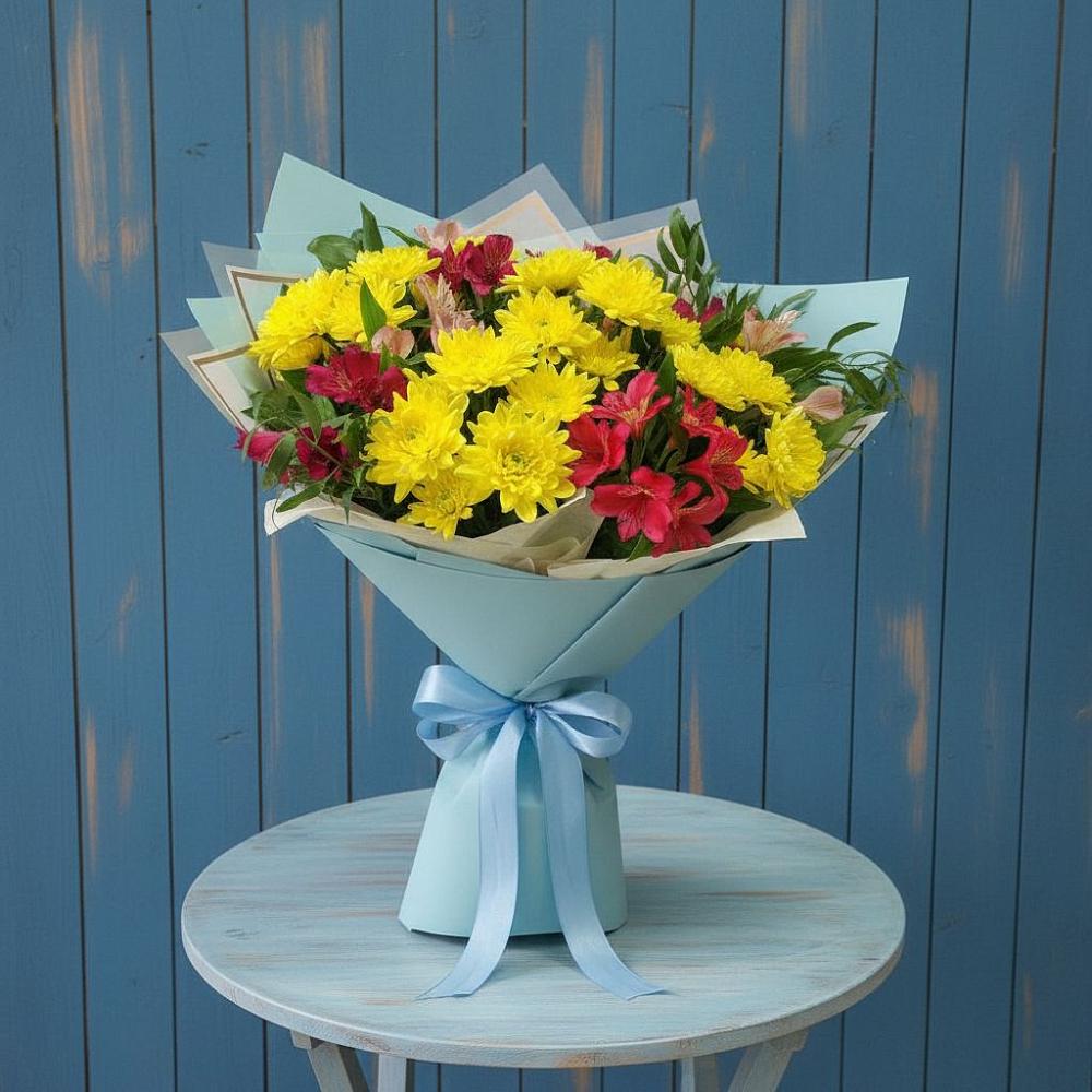 Букет цветов из: Альстромерии и Хризантемы в Медвежьегорске