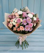 Букет цветов из:  Хризантемы, Розы и Альстромерии в Медвежьегорске