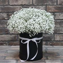 Цветочная композиция из Гипсофила в шляпной коробке в Медвежьегорске